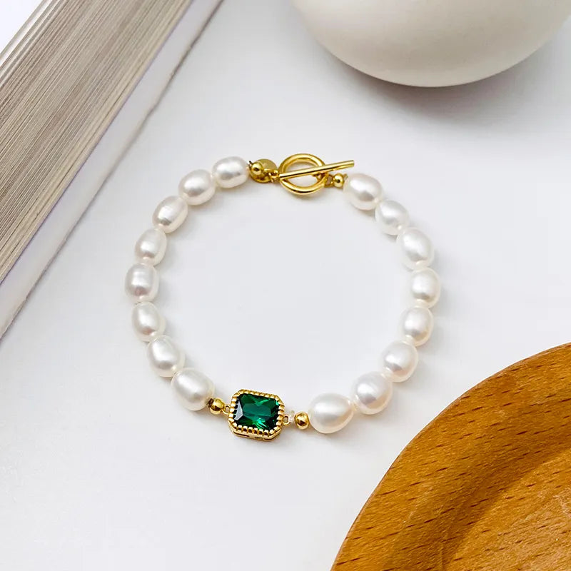 Vergoldete Perlen Armband Greenstone