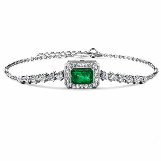 Luxus quadratischer Silber Armband, mit Labor-Emerald & 5A Zirkonia