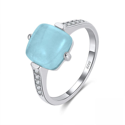 Geometrischer Aquamarine Ring 925 Sterling Silber